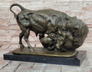 Signed Original Milo 100% Bronze Buffalo Fight Bear Statues Animal Sculpture