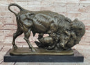Signed Original Milo 100% Bronze Buffalo Fight Bear Statues Animal Sculpture