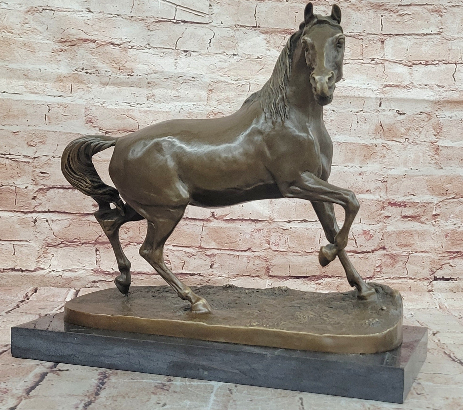 Genuine Bronze Prancing Stallion Horse by Barye Bronco Mustang Equestrian Statue