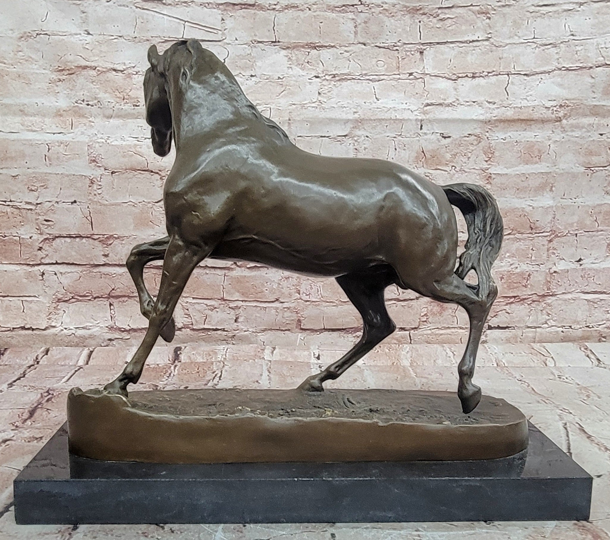 Genuine Bronze Prancing Stallion Horse by Barye Bronco Mustang Equestrian Statue