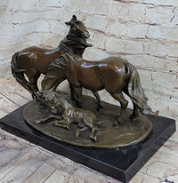 Horses Harmony Stallion Bronze Sculpture Hot Cast Marble Base