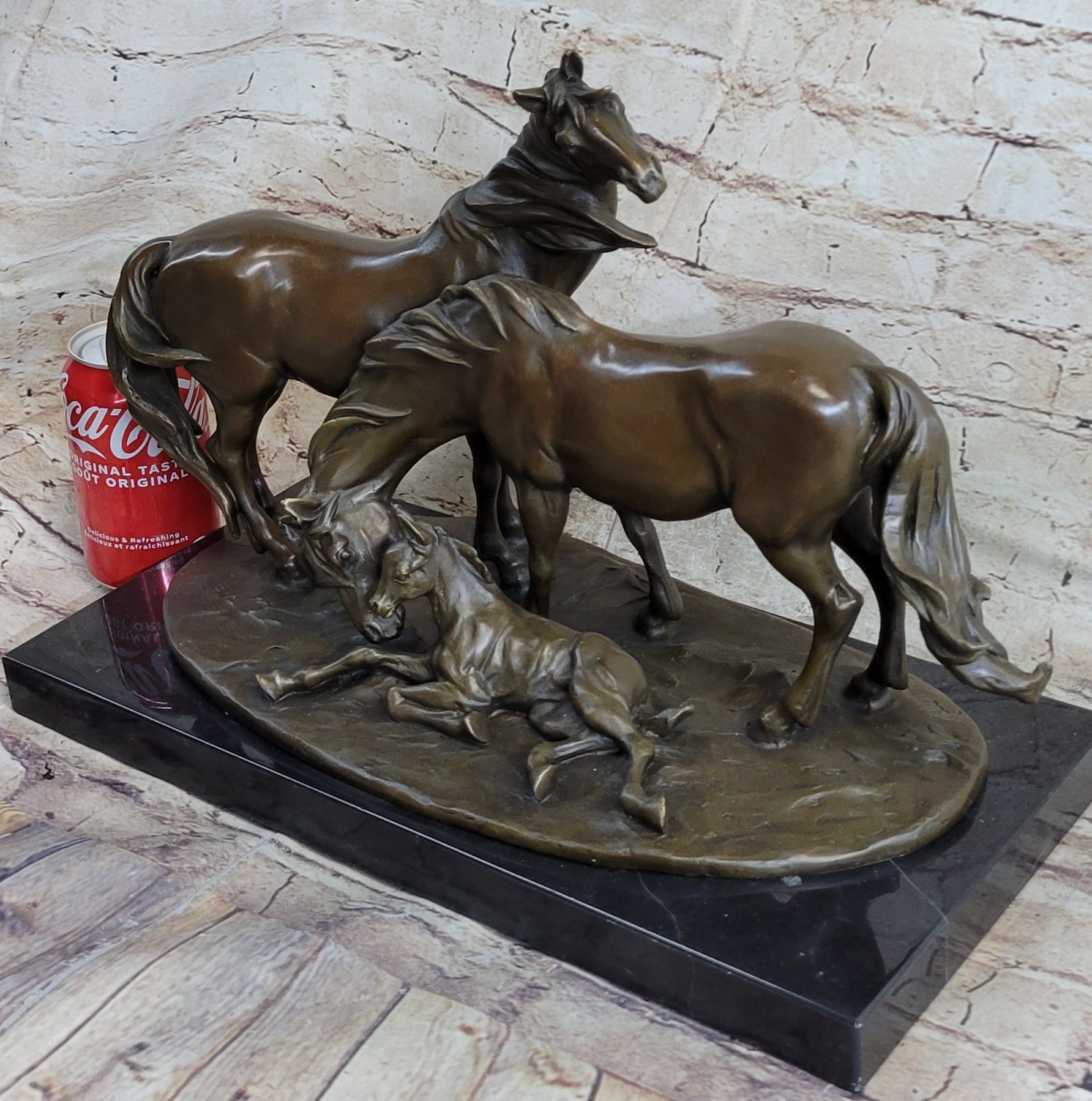 Horses Harmony Stallion Bronze Sculpture Hot Cast Marble Base