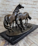 Horses Harmony Stallion Bronze Sculpture Hot Cast Marble Base