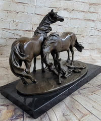 Horses Harmony Stallion Bronze Sculpture Hot Cast Marble Base