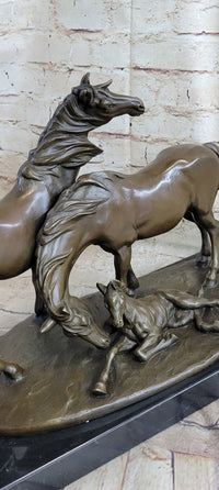 Horses Harmony Stallion Bronze Sculpture Hot Cast Marble Base