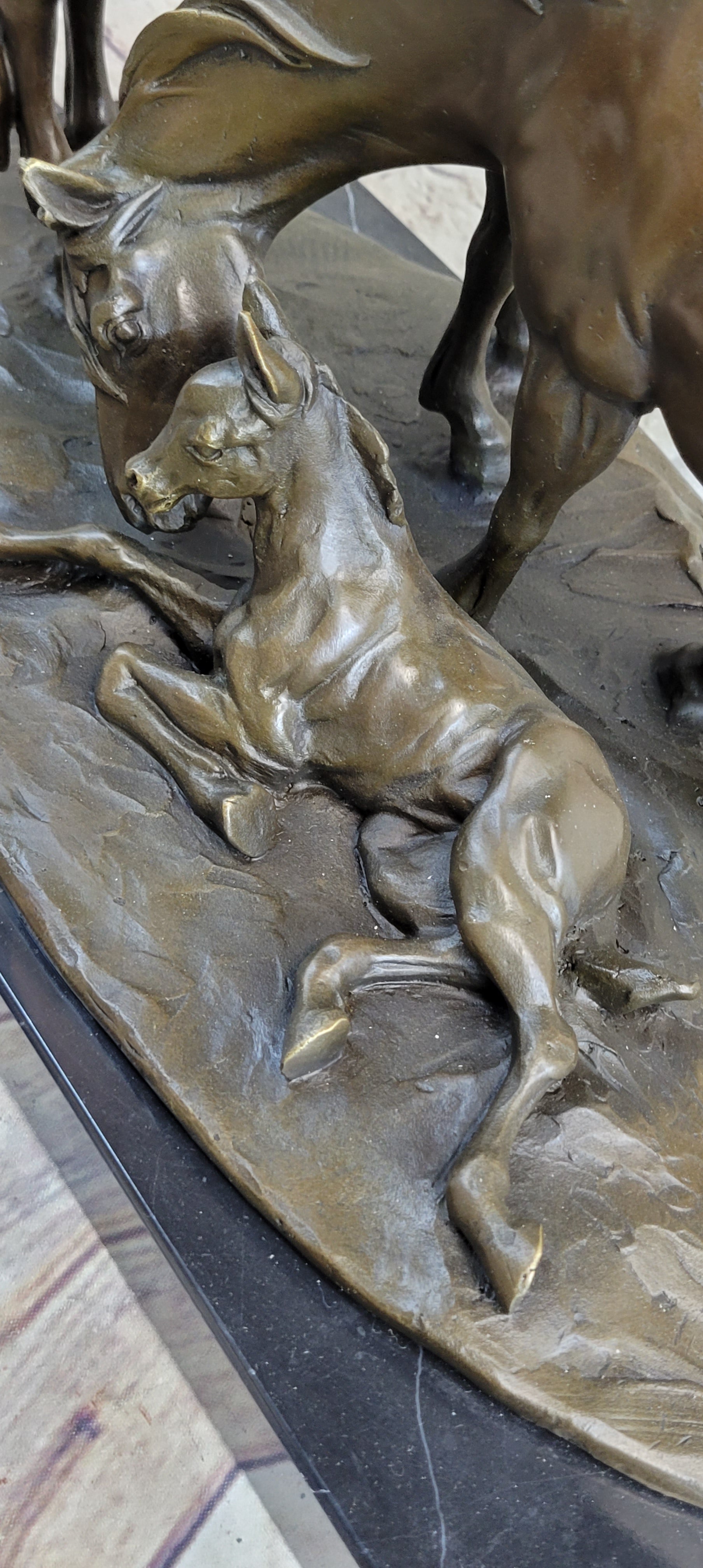 Horses Harmony Stallion Bronze Sculpture Hot Cast Marble Base