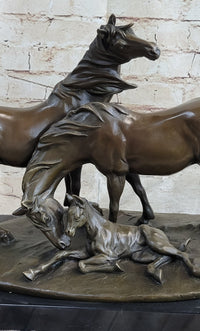 Horses Harmony Stallion Bronze Sculpture Hot Cast Marble Base