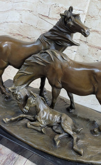 Horses Harmony Stallion Bronze Sculpture Hot Cast Marble Base