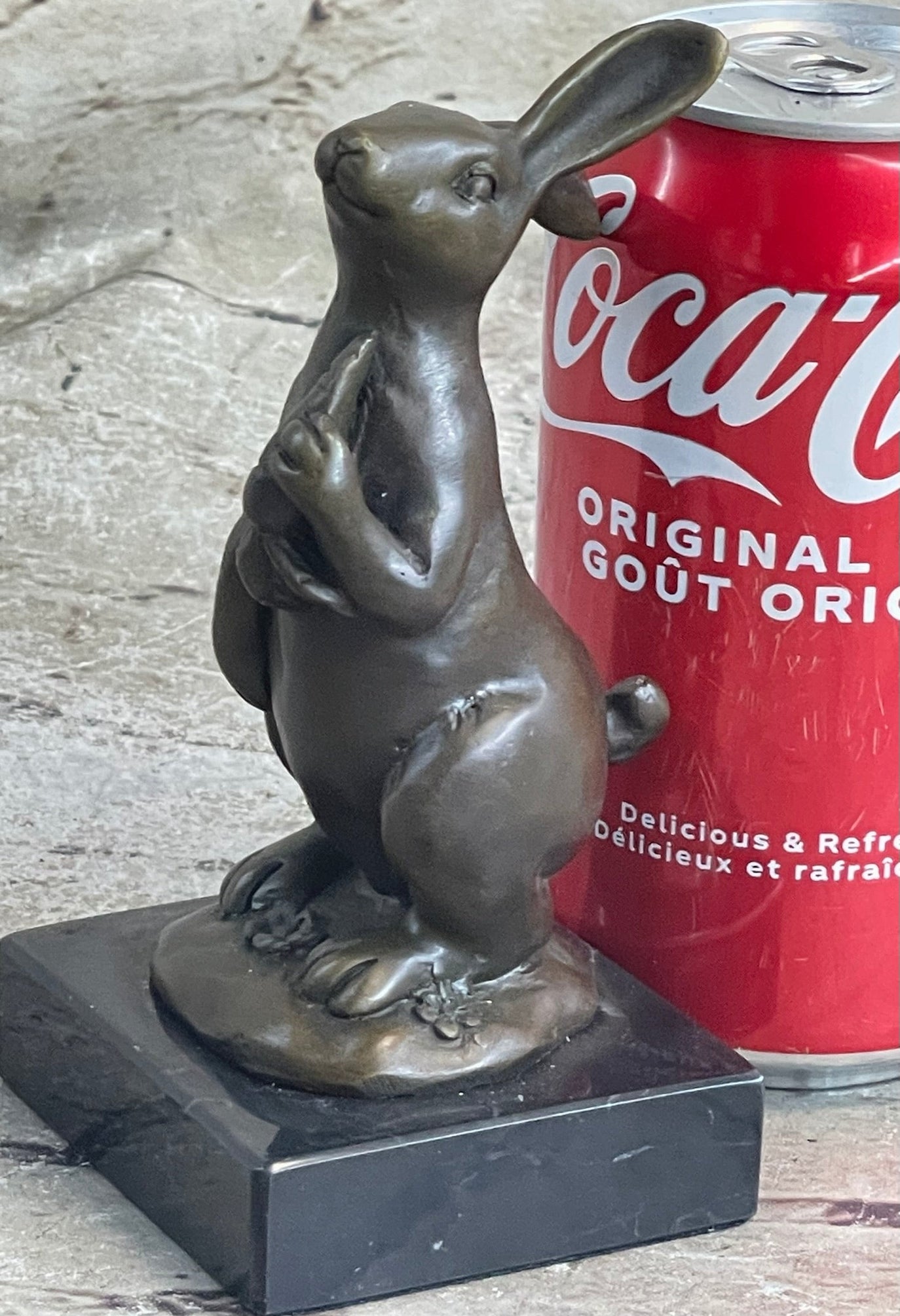 Signed Original Milo European Bronze Bunny W/ Carrot Sculpture