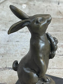 Signed Original Milo European Bronze Bunny W/ Carrot Sculpture