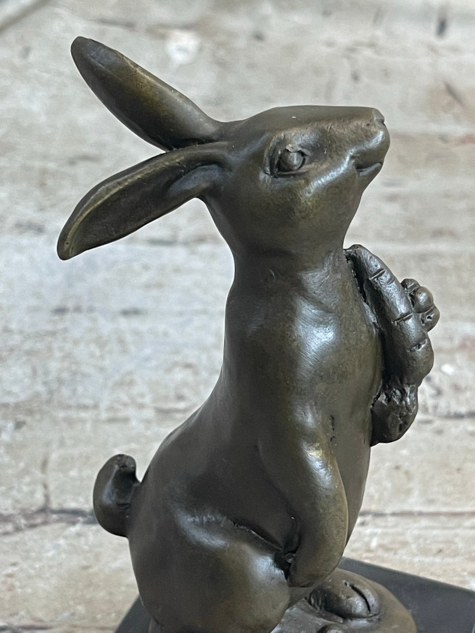 Signed Original Milo European Bronze Bunny W/ Carrot Sculpture