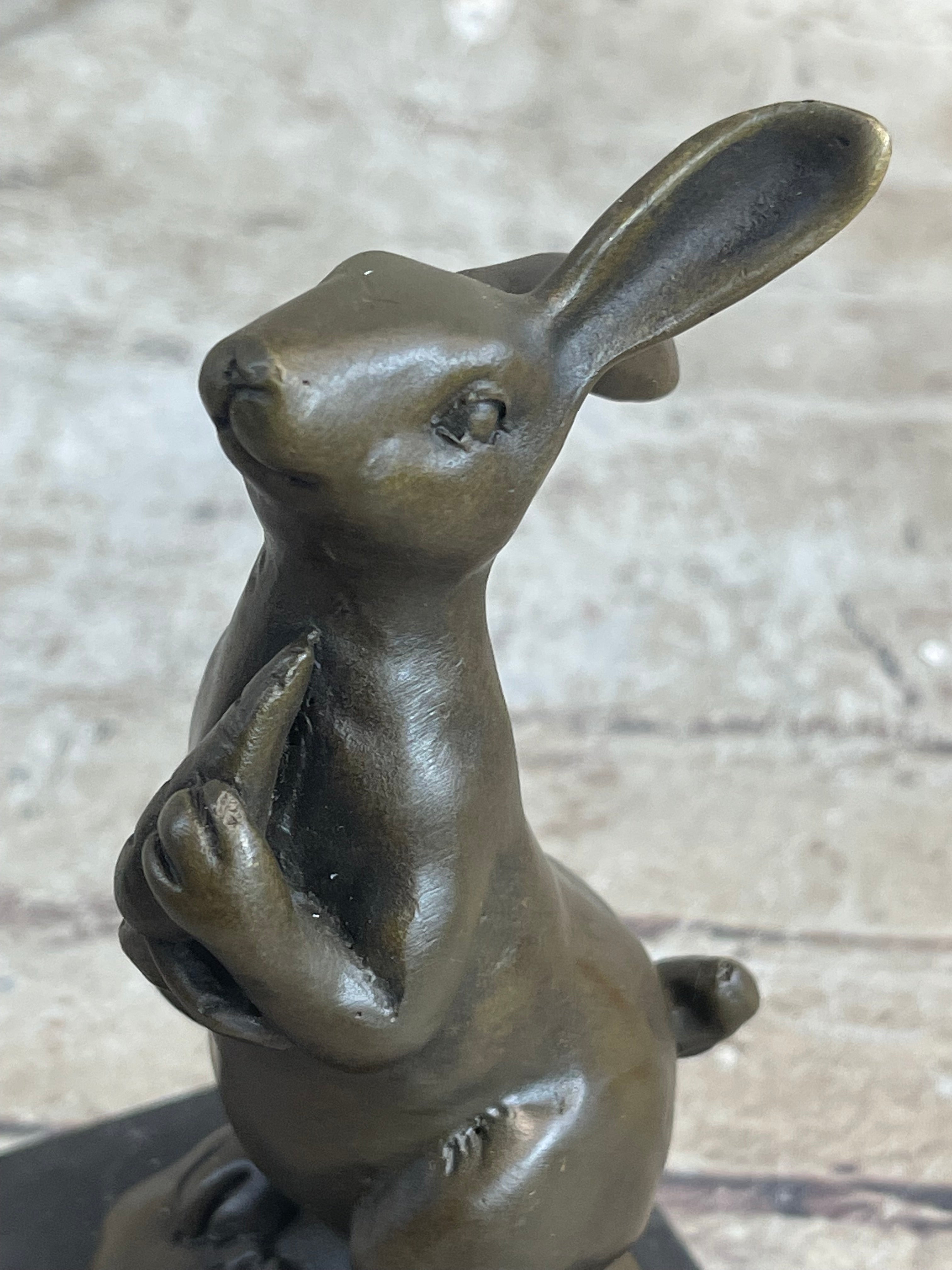 Signed Original Milo European Bronze Bunny W/ Carrot Sculpture