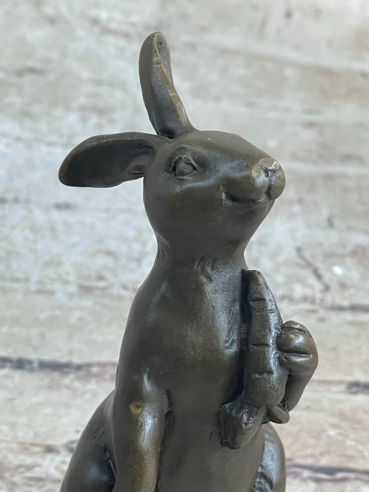 Signed Original Milo European Bronze Bunny W/ Carrot Sculpture