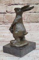 Easter Bunny Rabbit Holding Basket Bronze Sculpture on Marble Base