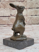 Easter Bunny Rabbit Holding Basket Bronze Sculpture on Marble Base