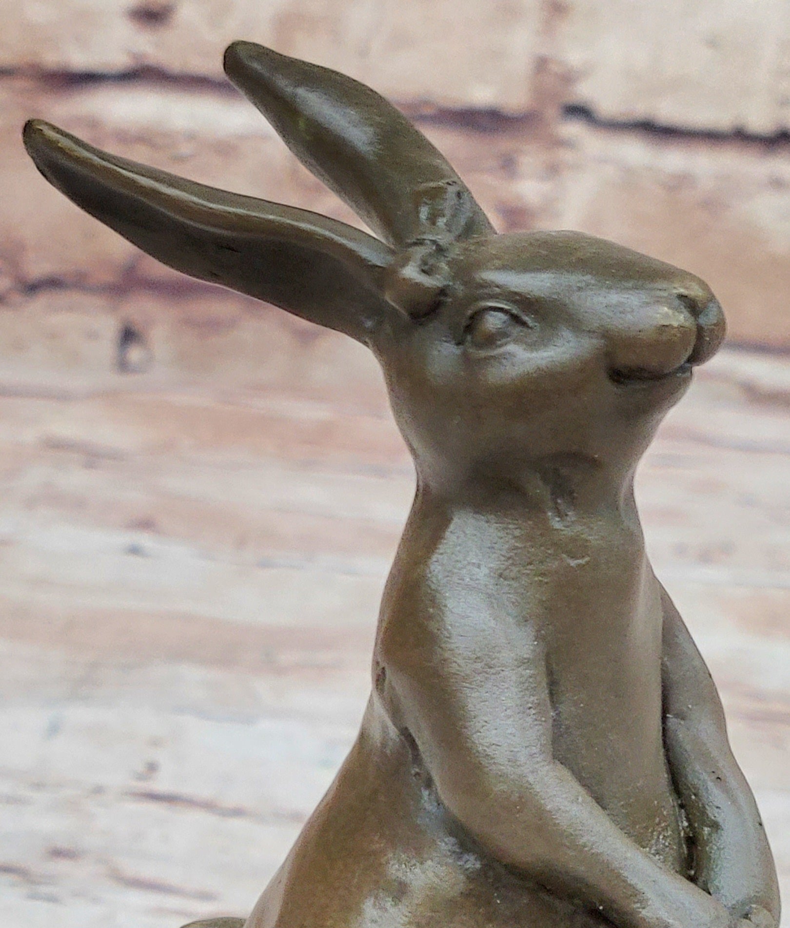 Easter Bunny Rabbit Holding Basket Bronze Sculpture on Marble Base