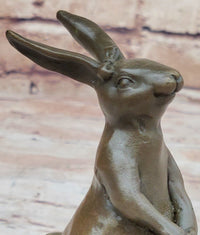 Easter Bunny Rabbit Holding Basket Bronze Sculpture on Marble Base