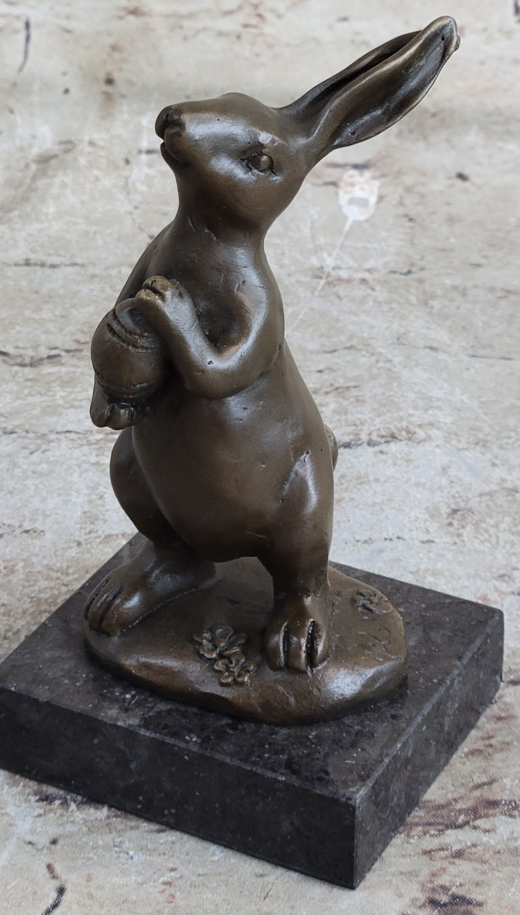 Cuddly Lil Lady Bunny Carrot Basket Bronze Sculpture