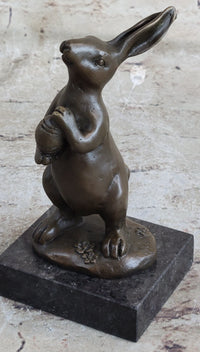 Cuddly Lil Lady Bunny Carrot Basket Bronze Sculpture