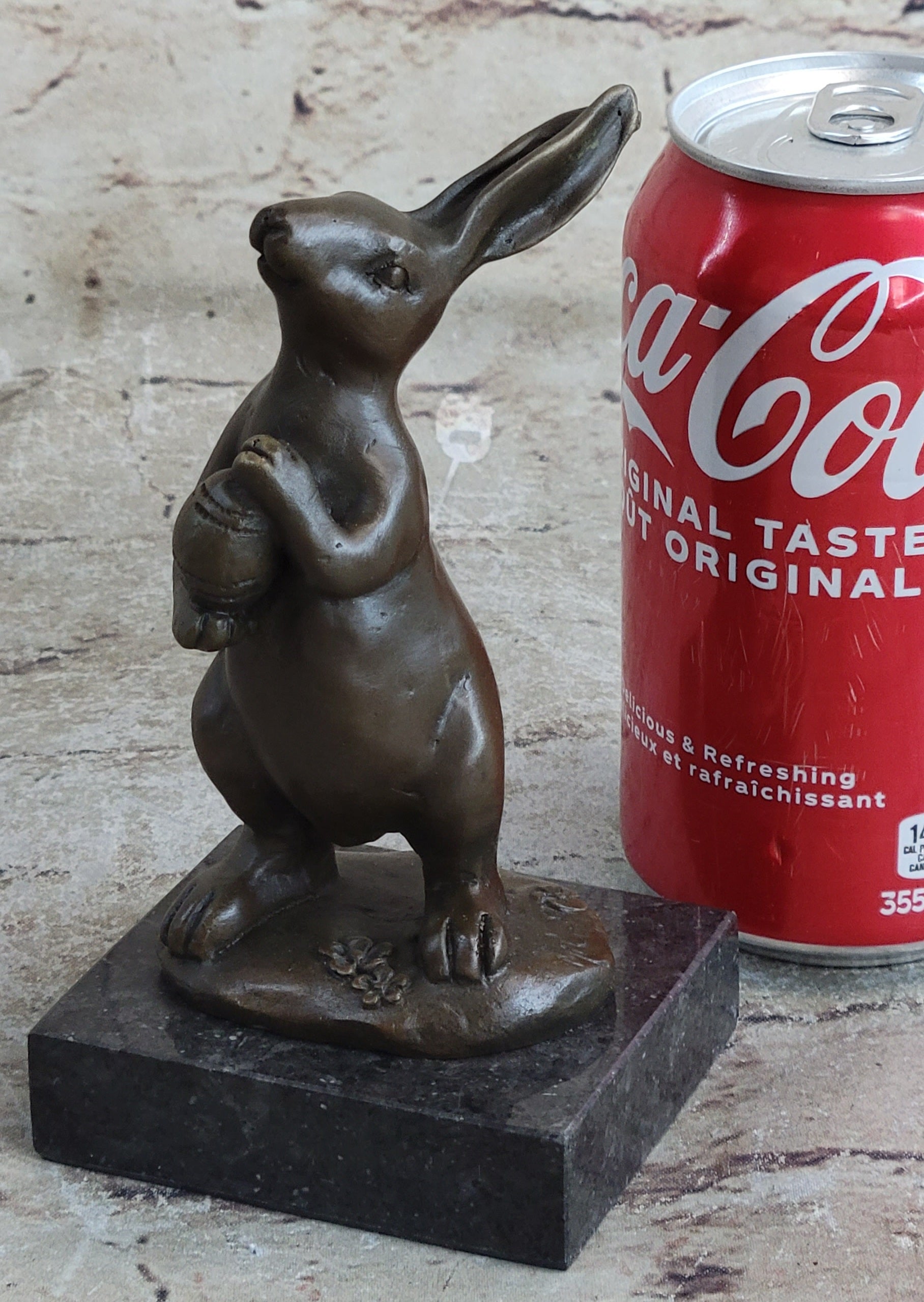 Cuddly Lil Lady Bunny Carrot Basket Bronze Sculpture