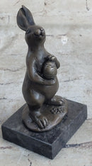 Cuddly Lil Lady Bunny Carrot Basket Bronze Sculpture
