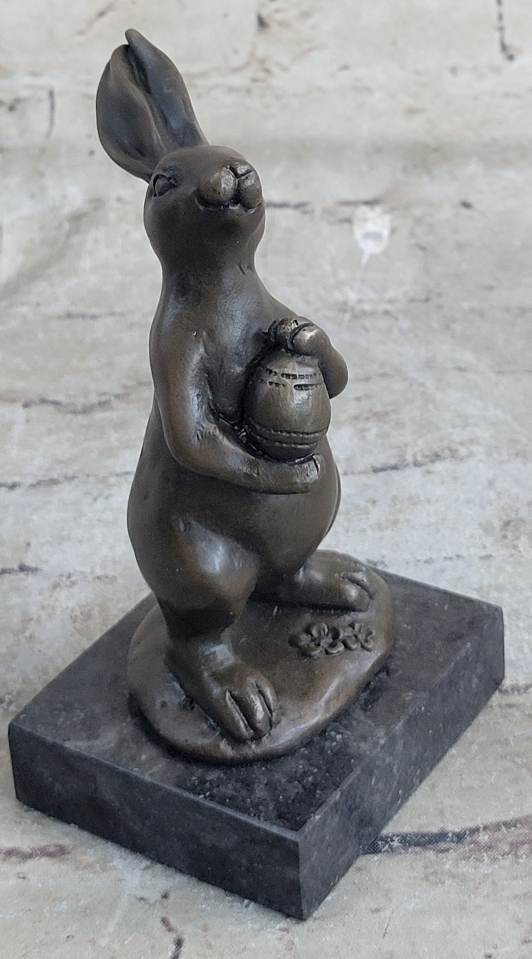 Cuddly Lil Lady Bunny Carrot Basket Bronze Sculpture