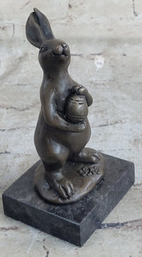 Cuddly Lil Lady Bunny Carrot Basket Bronze Sculpture