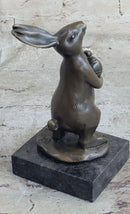 Cuddly Lil Lady Bunny Carrot Basket Bronze Sculpture