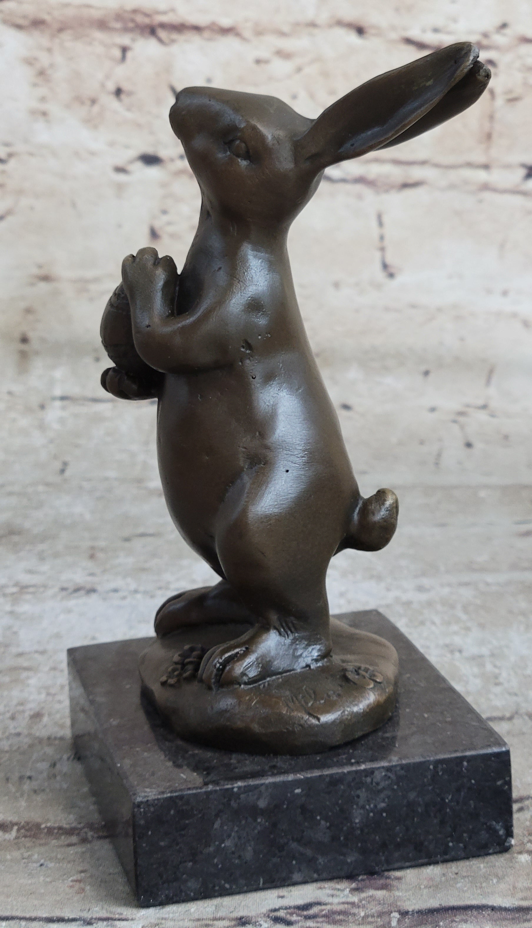 Cuddly Lil Lady Bunny Carrot Basket Bronze Sculpture