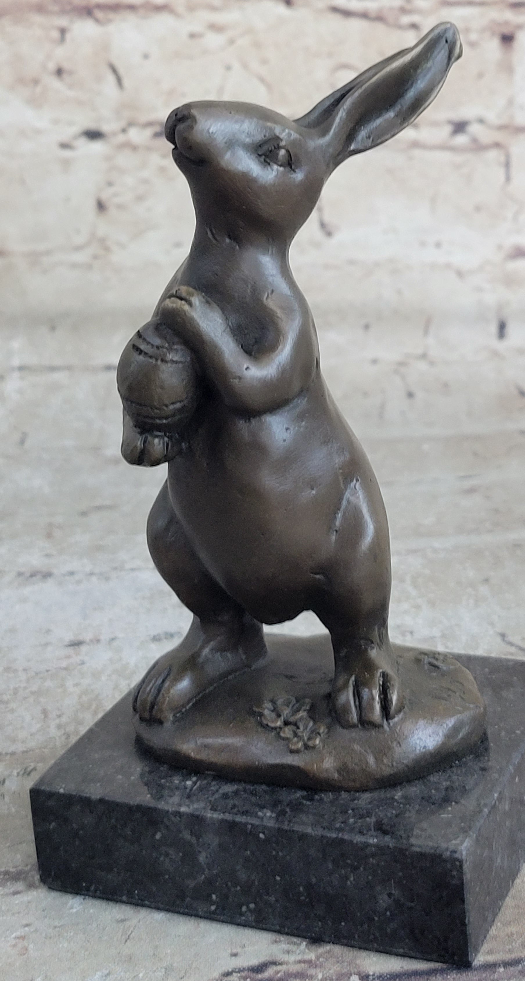 Cuddly Lil Lady Bunny Carrot Basket Bronze Sculpture