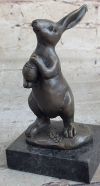 Cuddly Lil Lady Bunny Carrot Basket Bronze Sculpture