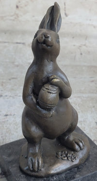 Cuddly Lil Lady Bunny Carrot Basket Bronze Sculpture