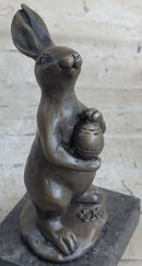 Cuddly Lil Lady Bunny Carrot Basket Bronze Sculpture
