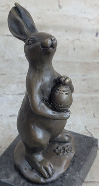 Cuddly Lil Lady Bunny Carrot Basket Bronze Sculpture