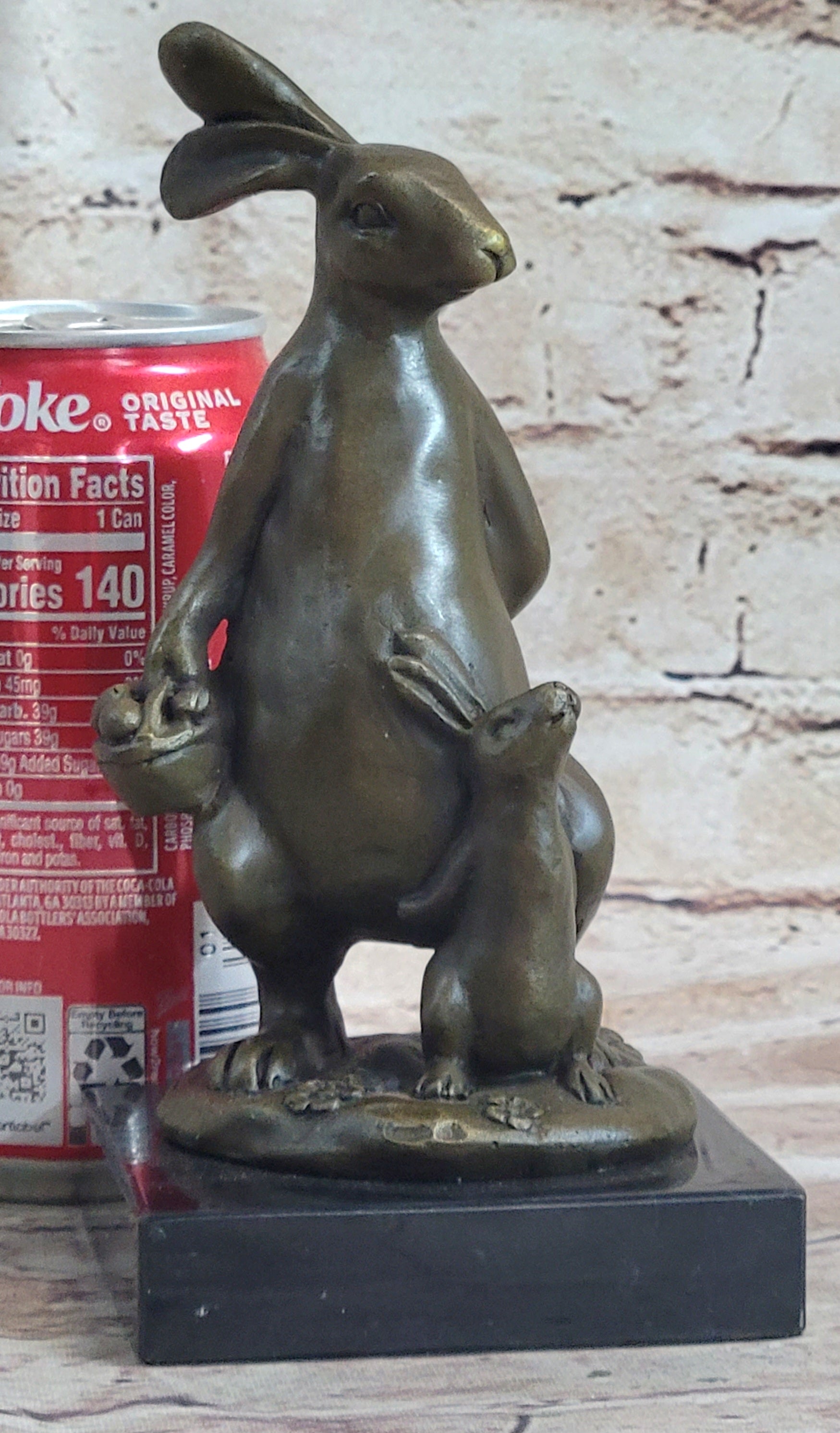 Easter Bunnies Rabbit Holding Basket of Eggs Bronze Sculpture