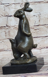 Easter Bunnies Rabbit Holding Basket of Eggs Bronze Sculpture