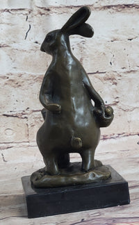 Easter Bunnies Rabbit Holding Basket of Eggs Bronze Sculpture