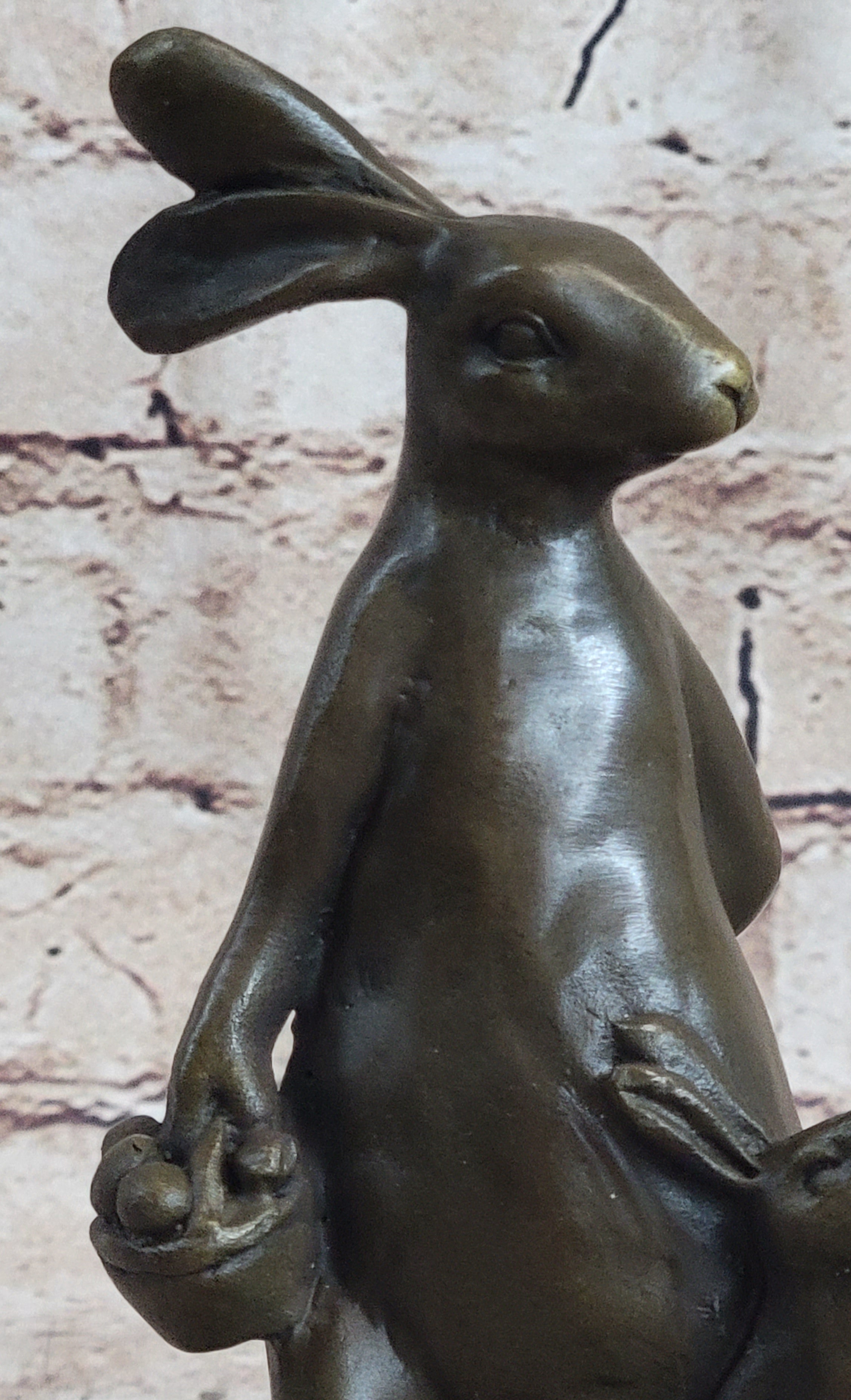 Easter Bunnies Rabbit Holding Basket of Eggs Bronze Sculpture
