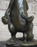 Easter Bunnies Rabbit Holding Basket of Eggs Bronze Sculpture