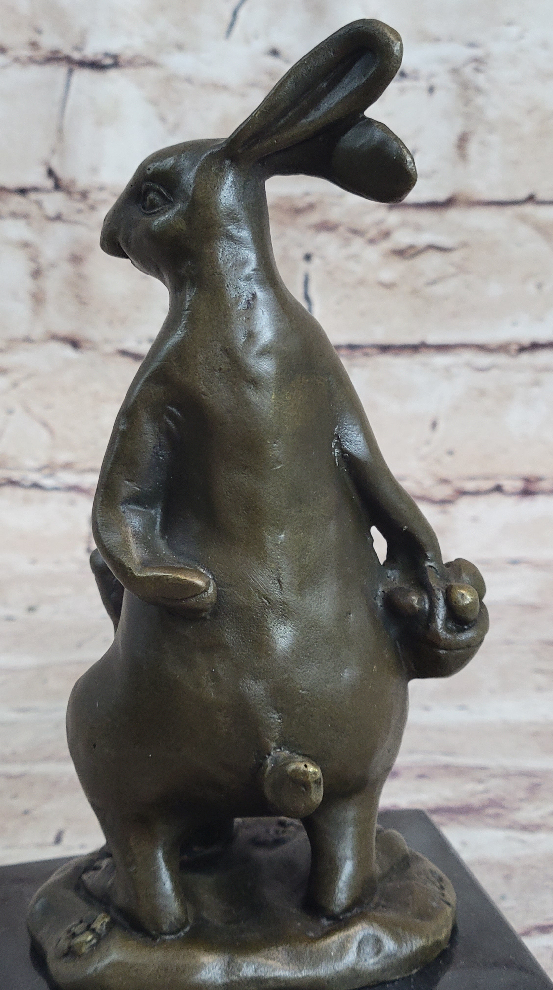 Easter Bunnies Rabbit Holding Basket of Eggs Bronze Sculpture