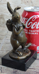 Signed Milo Bunny W. Basket of Flower Bronze Art Sculpture