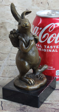 Signed Milo Bunny W. Basket of Flower Bronze Art Sculpture