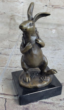 Signed Milo Bunny W. Basket of Flower Bronze Art Sculpture