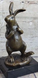 Signed Milo Bunny W. Basket of Flower Bronze Art Sculpture