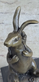 Signed Milo Bunny W. Basket of Flower Bronze Art Sculpture