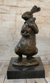 Bronze Sculpture of Bunny Rabbit Holding Baby by Milo