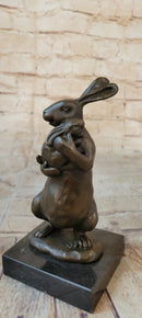 Bronze Sculpture of Bunny Rabbit Holding Baby by Milo