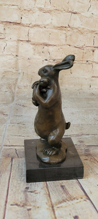 Bronze Sculpture of Bunny Rabbit Holding Baby by Milo