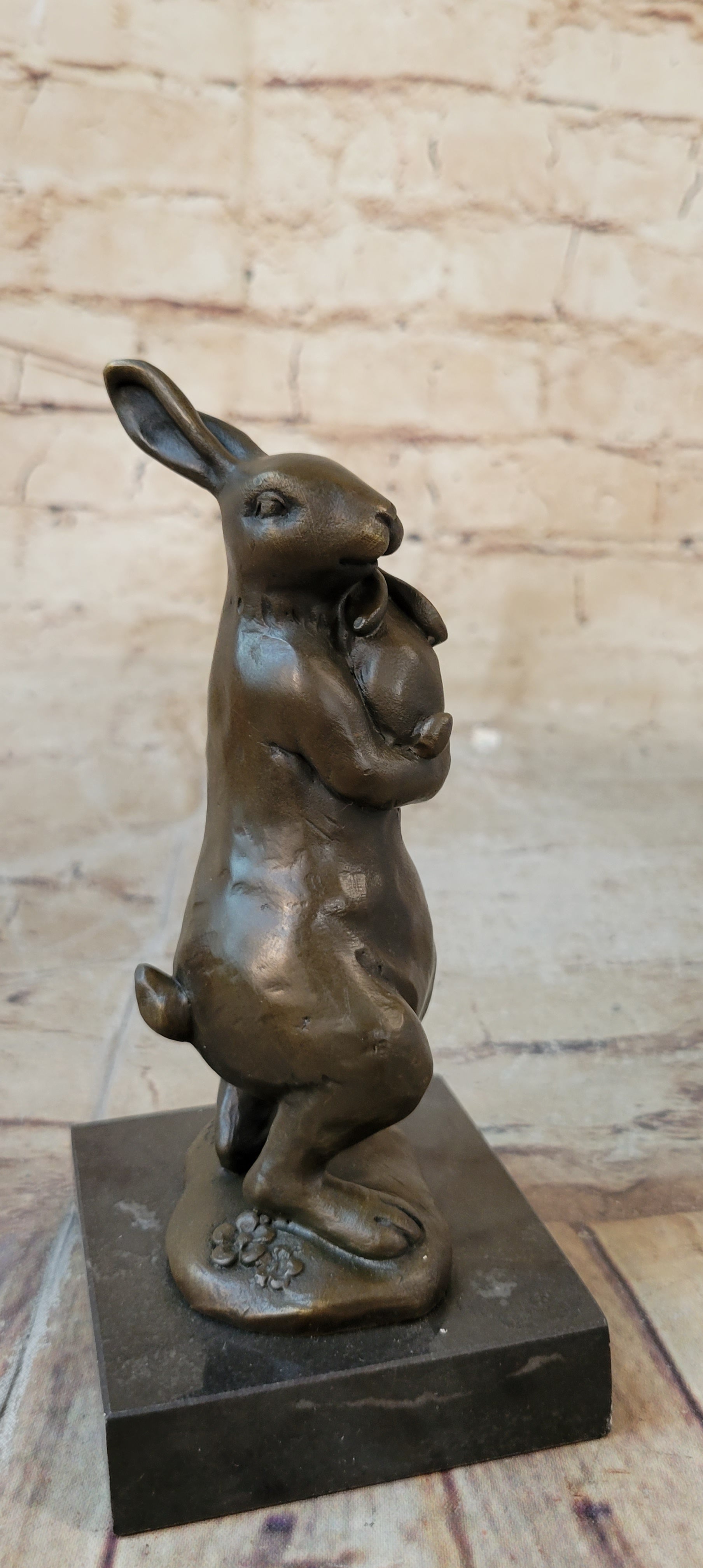Bronze Sculpture of Bunny Rabbit Holding Baby by Milo