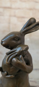 Bronze Sculpture of Bunny Rabbit Holding Baby by Milo